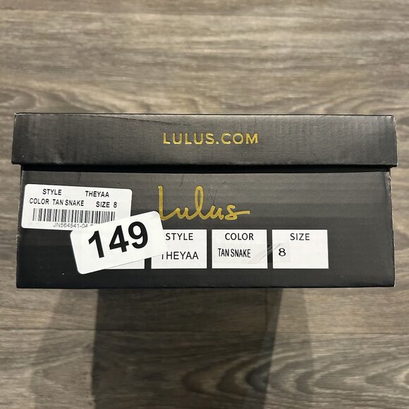 NEW Size 8 Lulus Theyaa Tan Faux Snake Embossed Square Toe High Heel Sandals - Picture 11 of 11